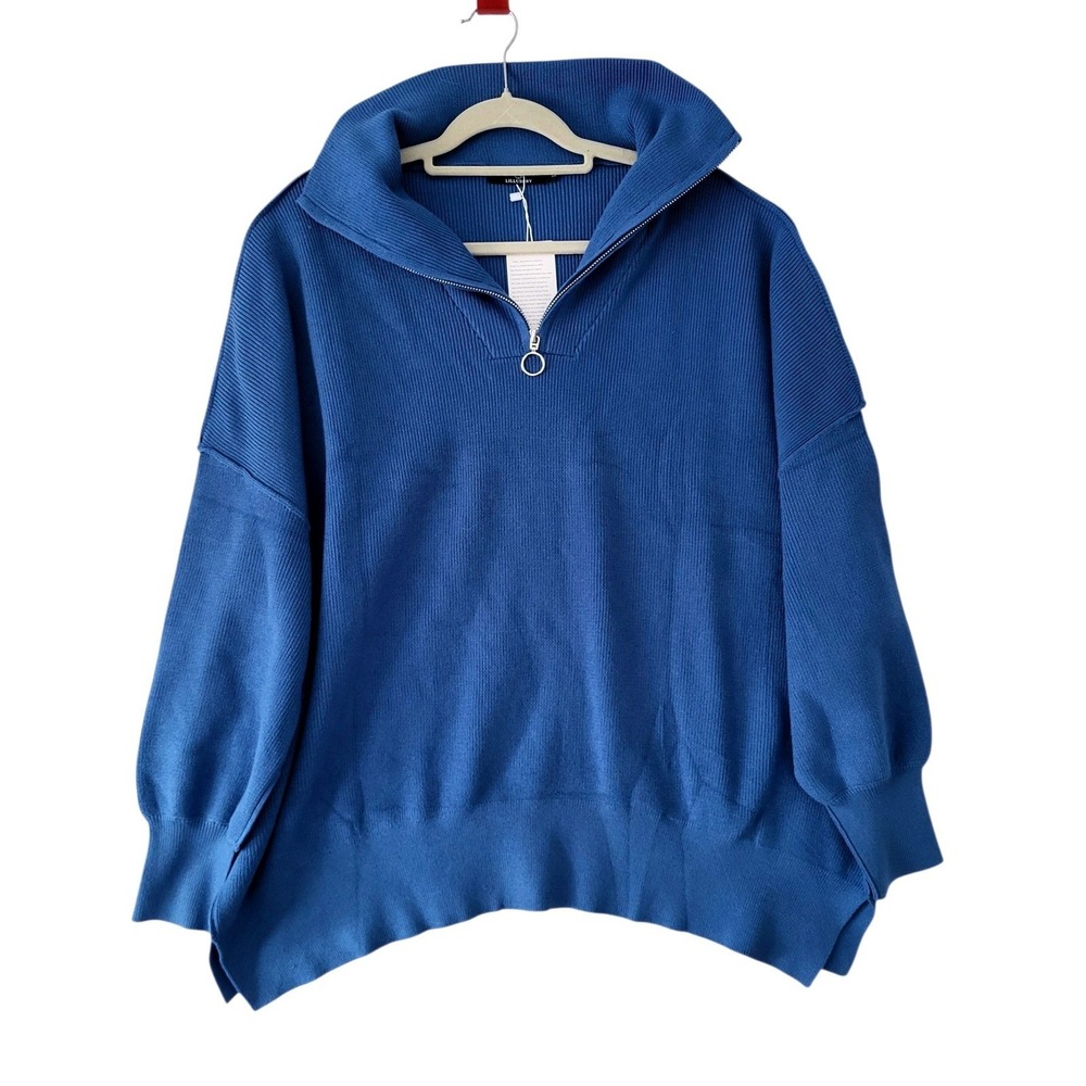 New LILLUSORY Womens 1/4 Zip Sweater Size L Blue Ribbed Oversized Turtleneck Nwt